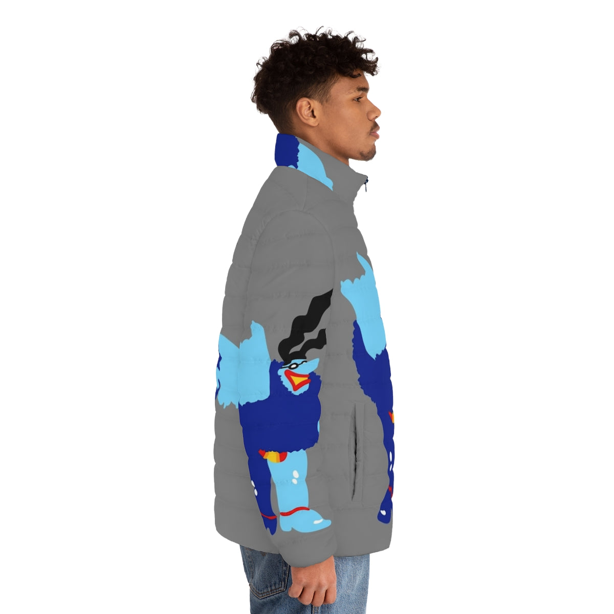 Minimal Blue Meanie Retro Puffer Jacket with 60s inspired design - men side right