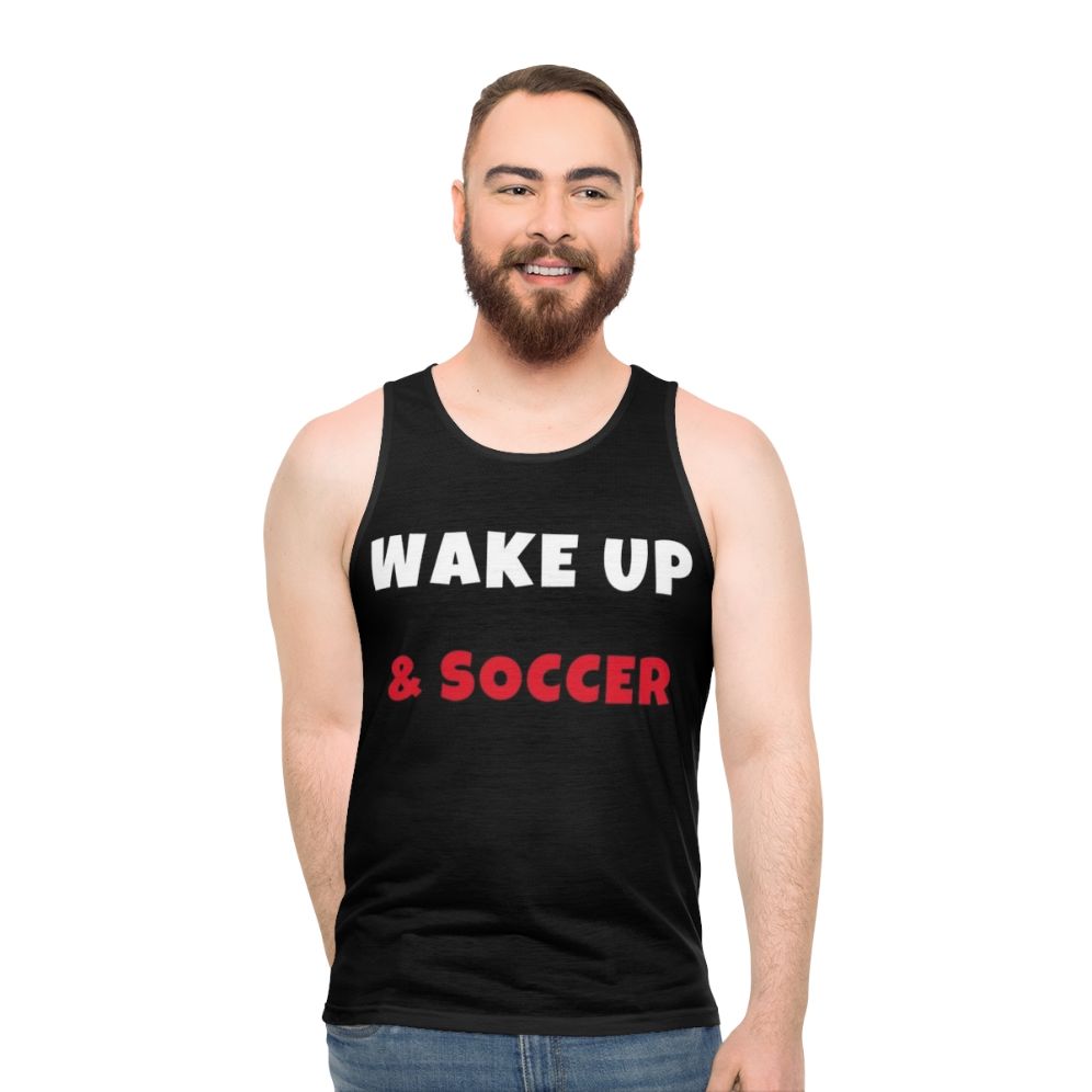 Unisex tank top featuring a soccer-themed design for active lifestyle enthusiasts - men