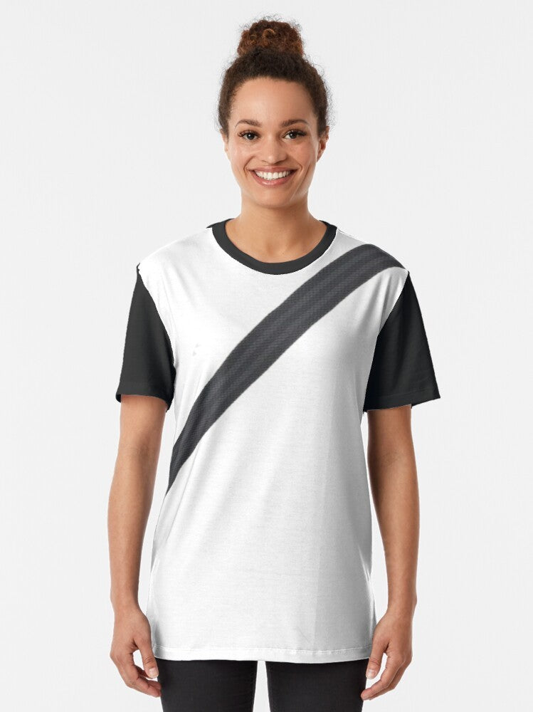 Fake seat belt graphic design t-shirt with car seat belt print - Women