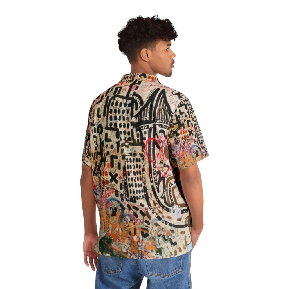 Banksy-inspired street art Hawaiian shirt with colorful pop art design - People Back