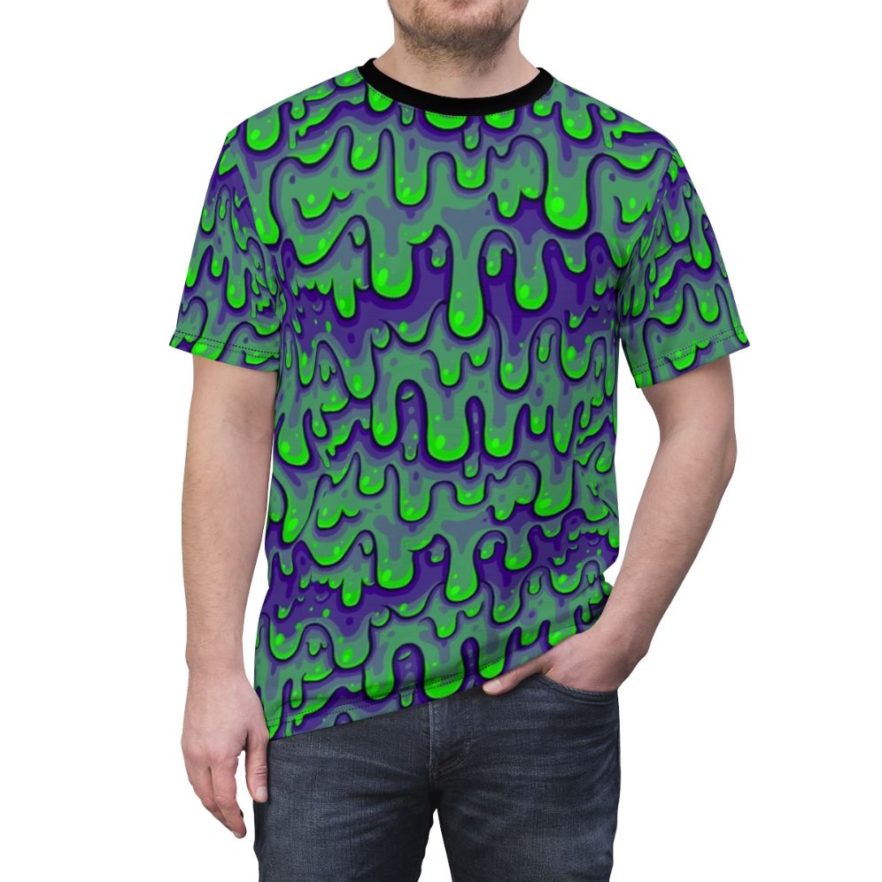 Vibrant and eye-catching slime pattern AOP t-shirt design - men front