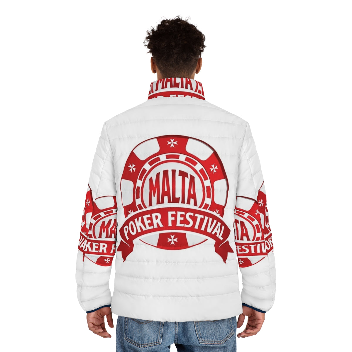 Malta Poker Festival WSOP Puffer Jacket with casino games and poker - men back