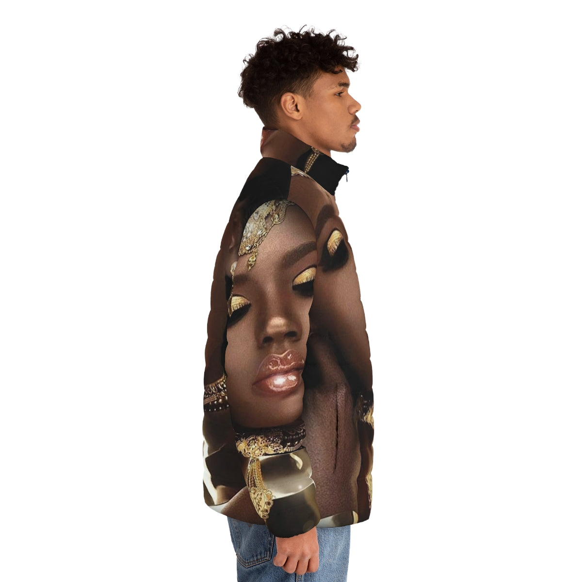 African Queen Puffer Jacket 2 featuring a stylish tribal design for women - men side right