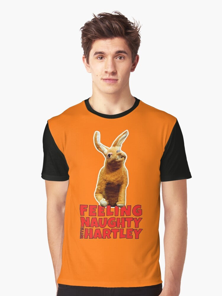 Hartley the Hare wearing a naughty graphic t-shirt - Men