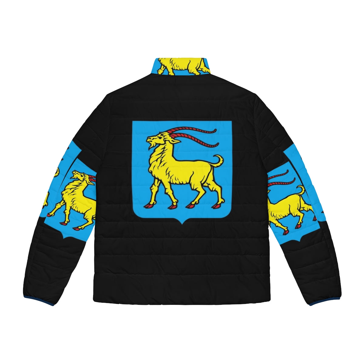 Puffer jacket featuring the coat of arms of Istria, Croatia with a heraldic goat design - Back