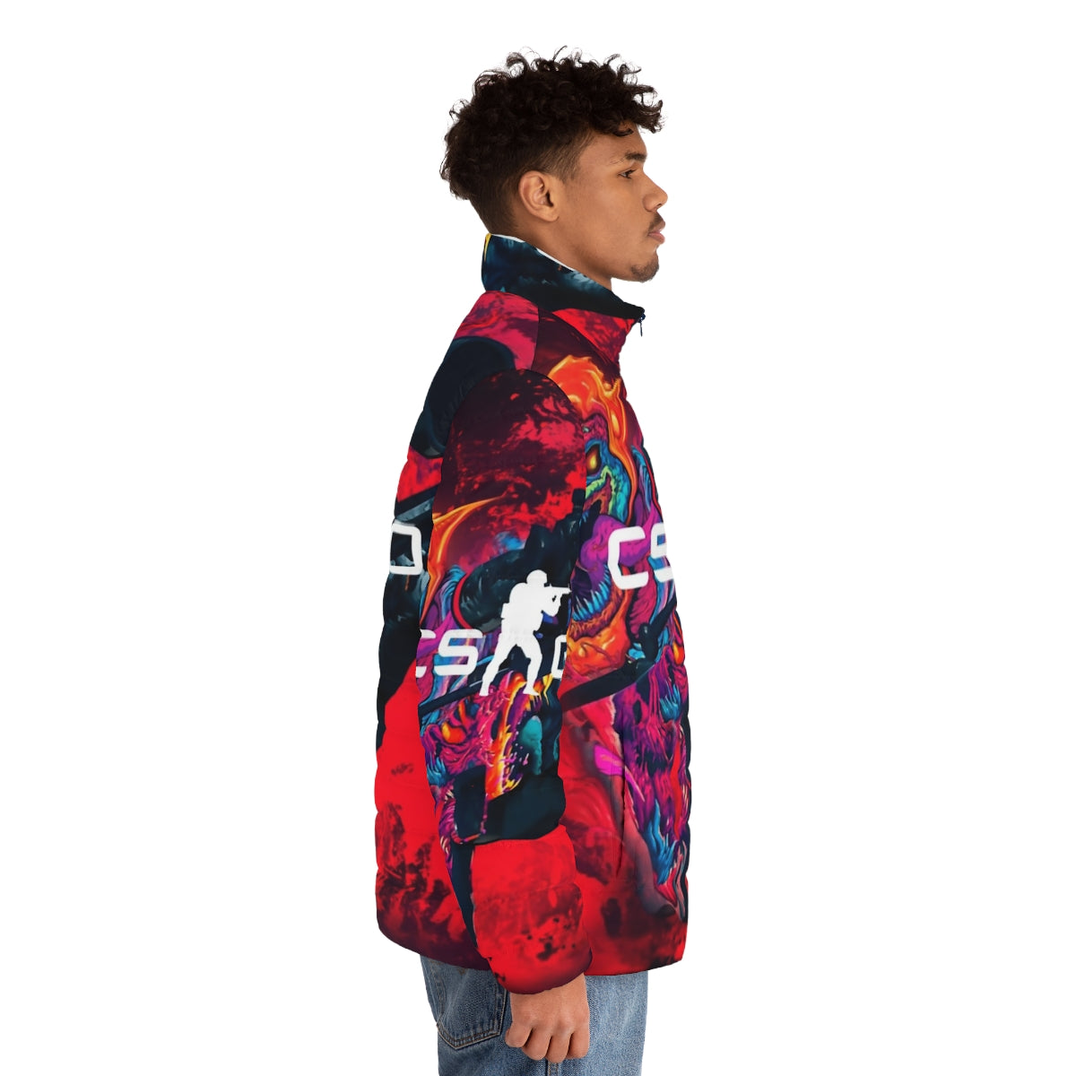 Hyper Beast CSGO puffer jacket with tactical design and pattern - men side right