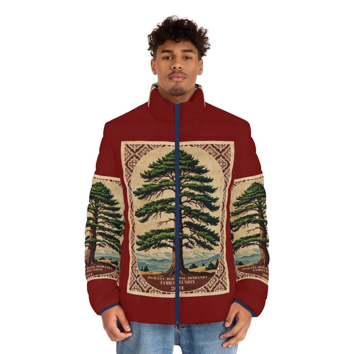 Horany Family Reunion 2024 Puffer Jacket featuring a custom reunion design - men front