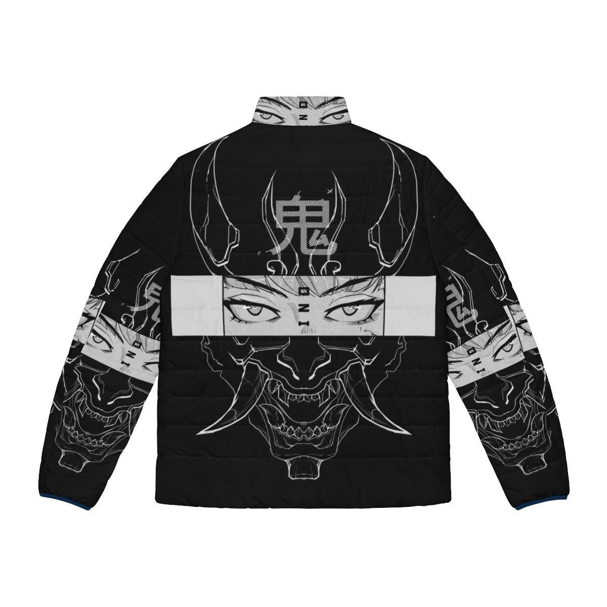 Oni Puffer Jacket 2 featuring Japanese folklore-inspired design and futuristic elements - Back