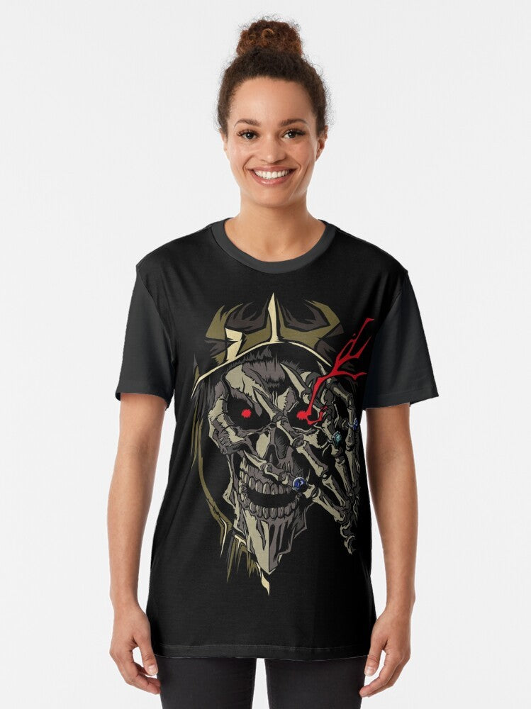 Overlord anime t-shirt featuring the Sorcerer King, Ains Ool Gown, in a dark and ominous design. - Women