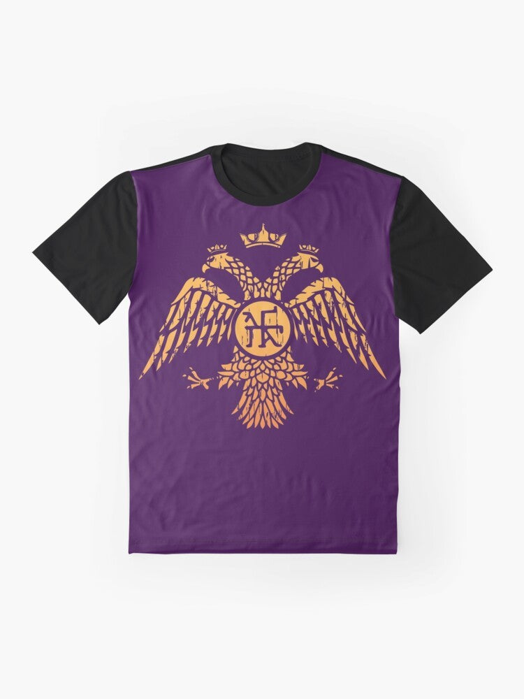 Byzantine eagle symbol graphic design on a t-shirt - Flat lay