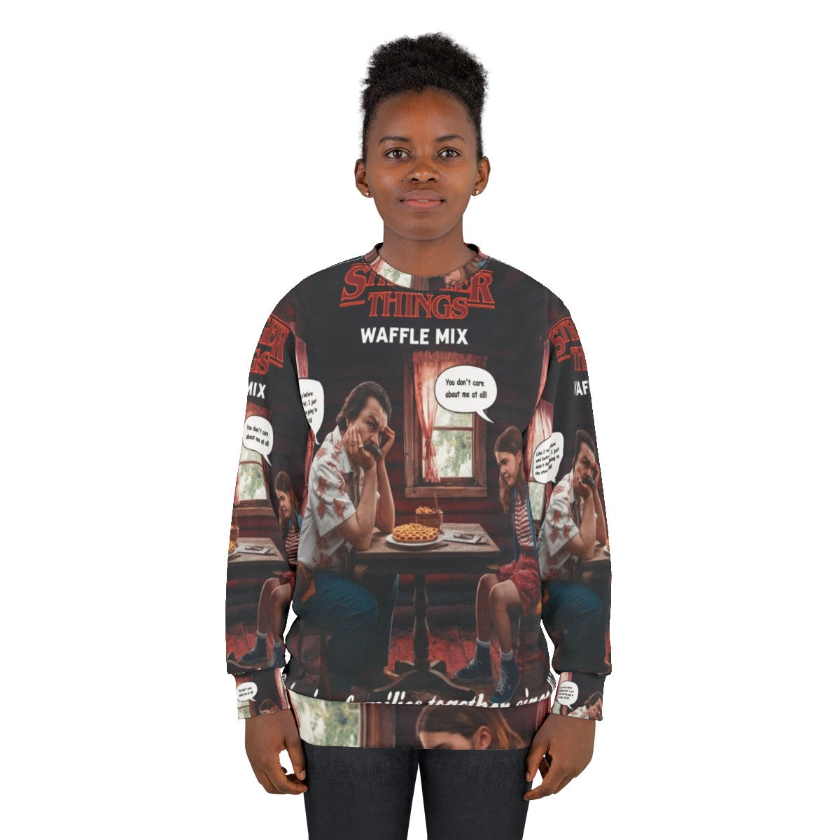 Stranger Things Netflix Merchandise Sweatshirt with Waffle Mix Design - women