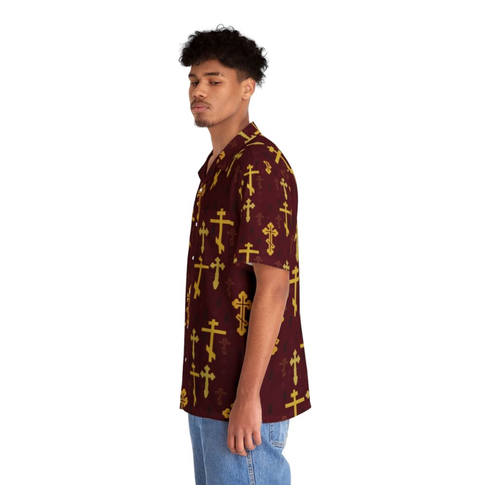 Cross pattern Hawaiian shirt with religious design - People Left