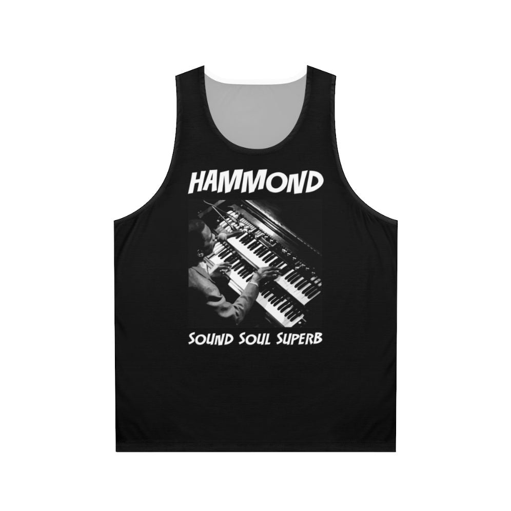 Unisex tank top with Hammond organ inspired abstract art