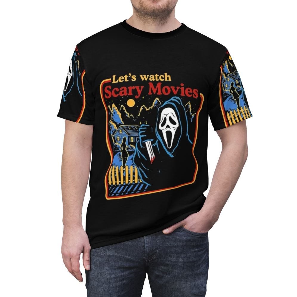 Spooky Halloween horror fan t-shirt with graphic design - men front