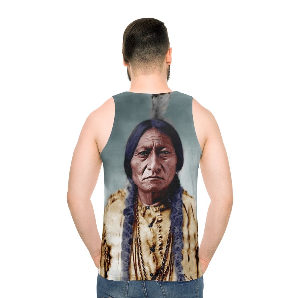 Sitting Bull Unisex Tank Top with Native American Tribal Designs - men back