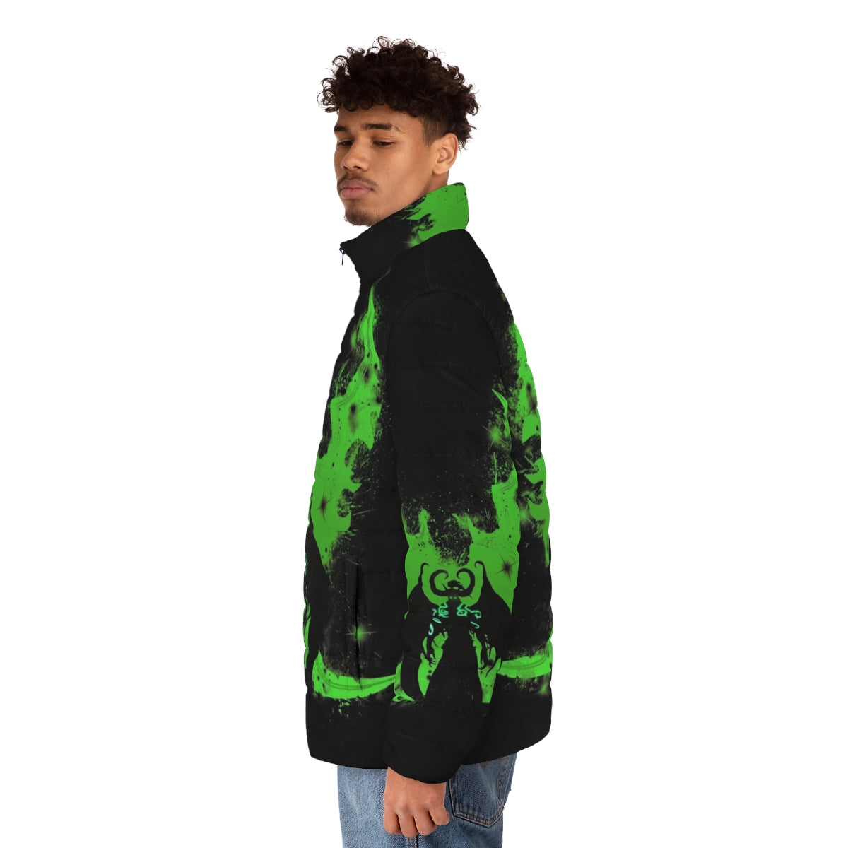 World of Warcraft Puffer Jacket, featuring Illidan Stormrage and the demon hunter class - men side left