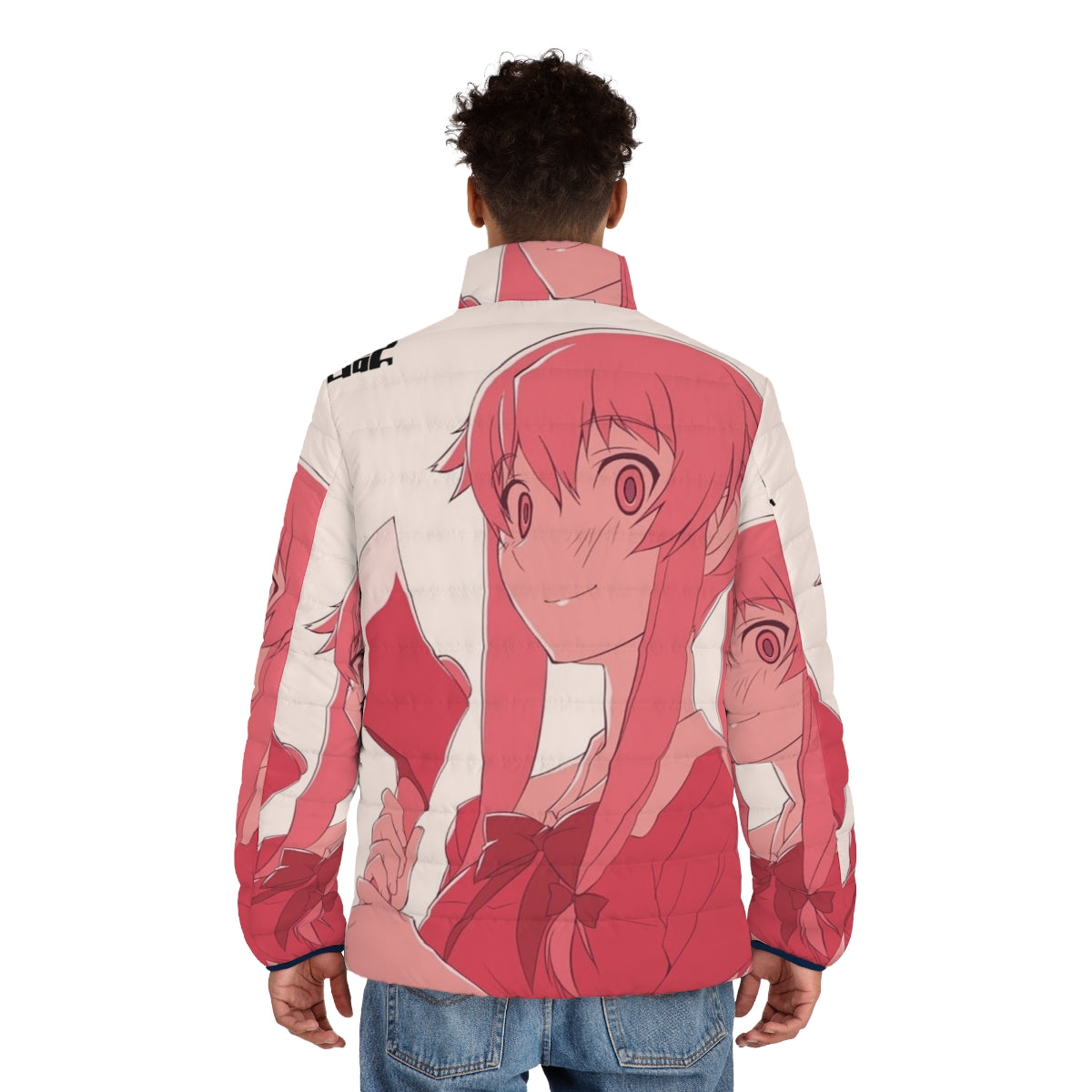 Mirai Nikki anime-inspired puffer jacket featuring Yuno Gasai design - men back