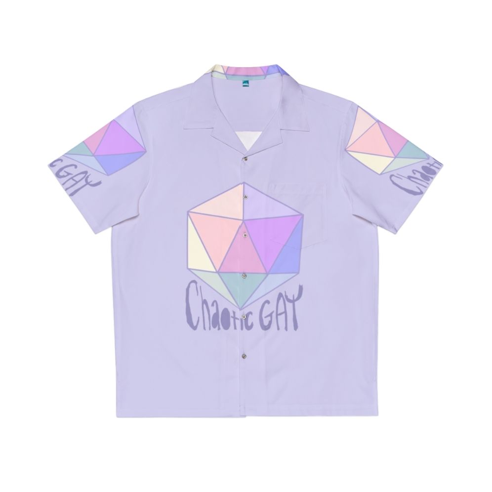 Chaotic gay hawaiian shirt with pastel colors and d20 dice