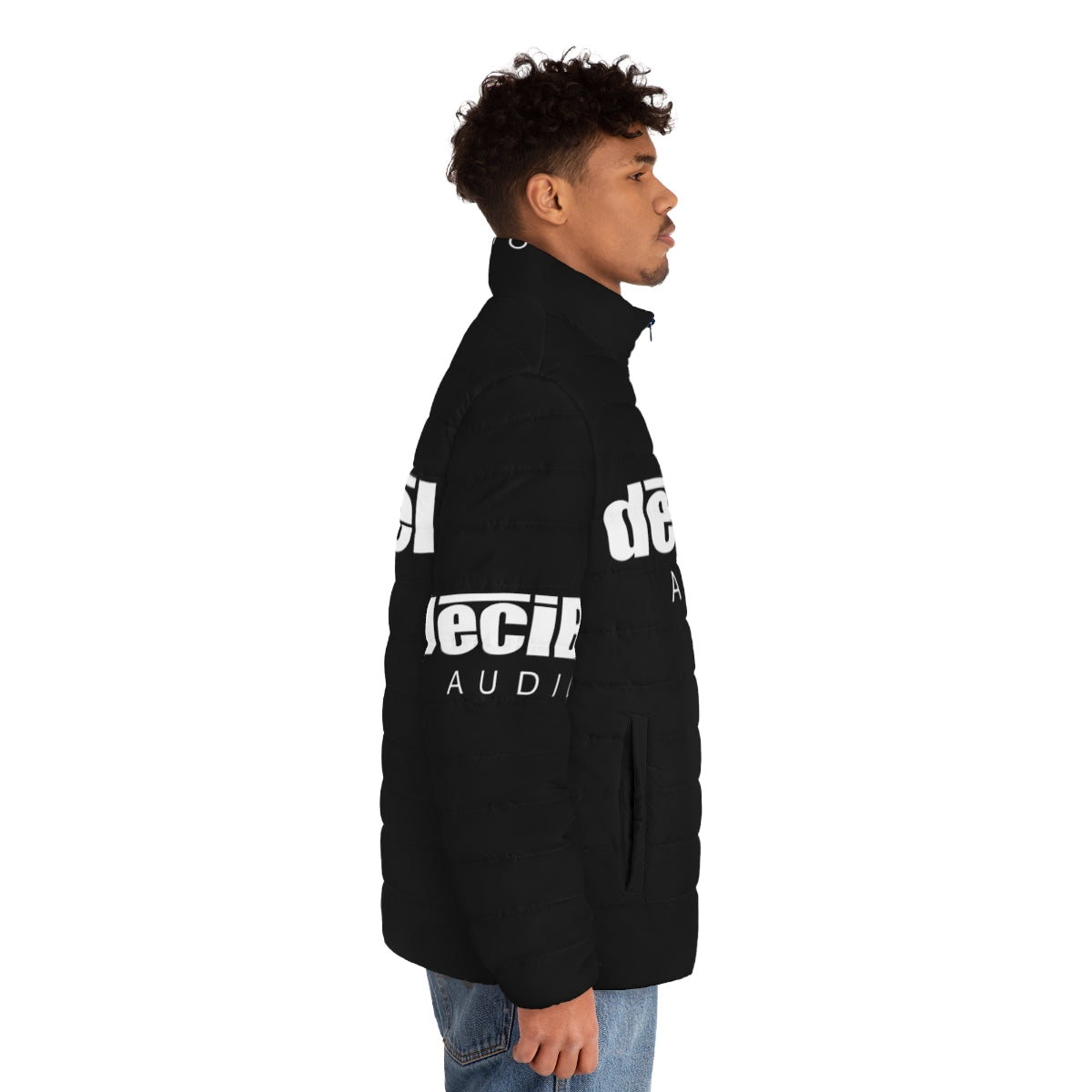 Decibel Audio Puffer Jacket - High Fidelity Music Puffer Coat - men side right