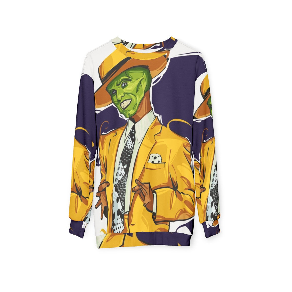 The Mask Sweatshirt 2 featuring Jim Carrey's iconic superhero character - hanging