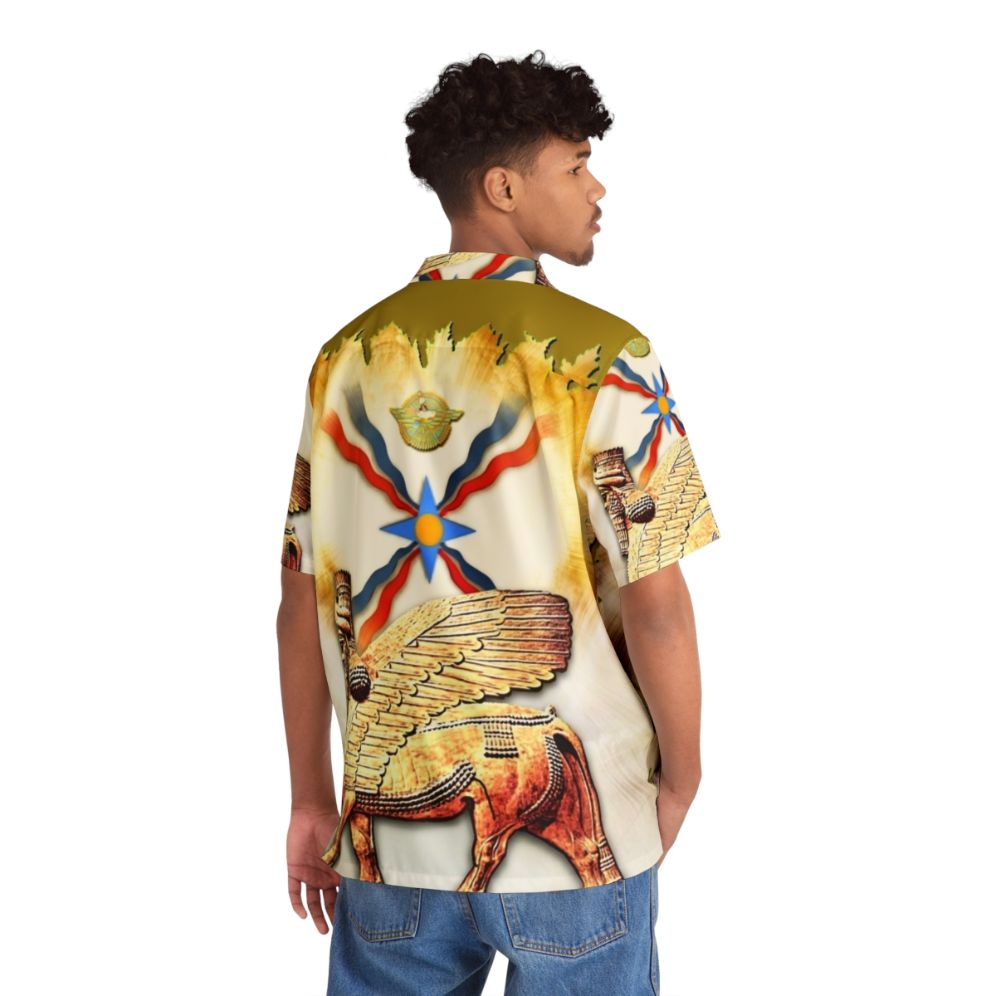 Assyrian Hawaiian Shirt featuring Lamassu Winged Bull Design - People Back