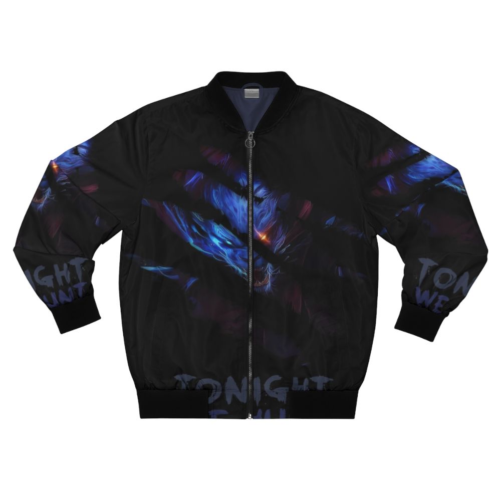 Rengar Bomber Jacket featuring a graphic design of Rengar, the League of Legends champion, with the text "Tonight We Hunt"