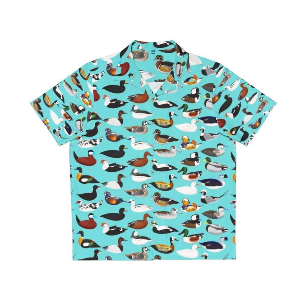 Vibrant Hawaiian shirt with duck and waterfowl pattern