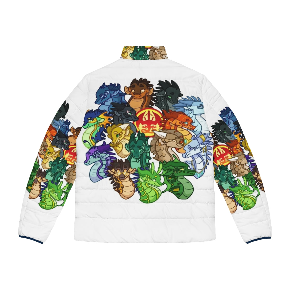 Wings of Fire Puffer Jacket featuring dragons and characters from the fantasy book series - Back