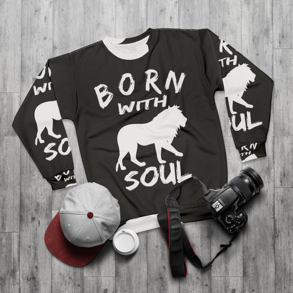 Born With Lion Soul Graphic Sweatshirt - flat lay