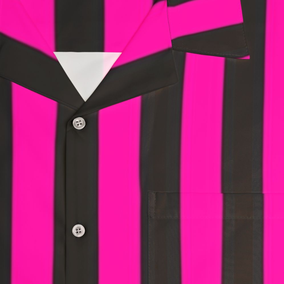 Vibrant pink and black striped Hawaiian shirt - Detail