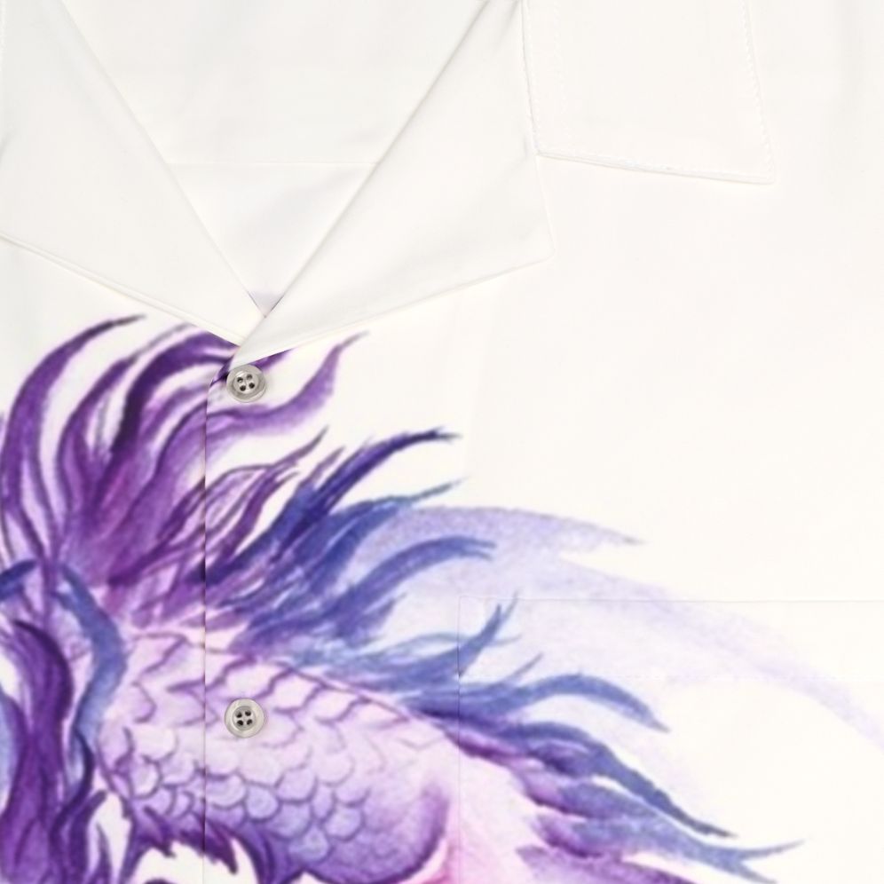 Lilac dragon fantasy Hawaiian shirt with floral print - Detail