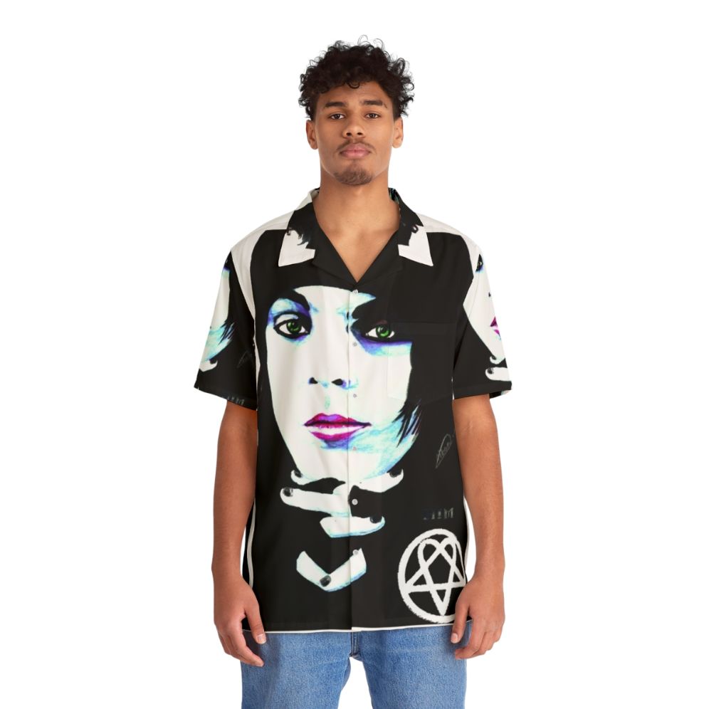 Him Ville Valo Portrait Hawaiian Shirt - Gothic Metal Band Merchandise - People Front