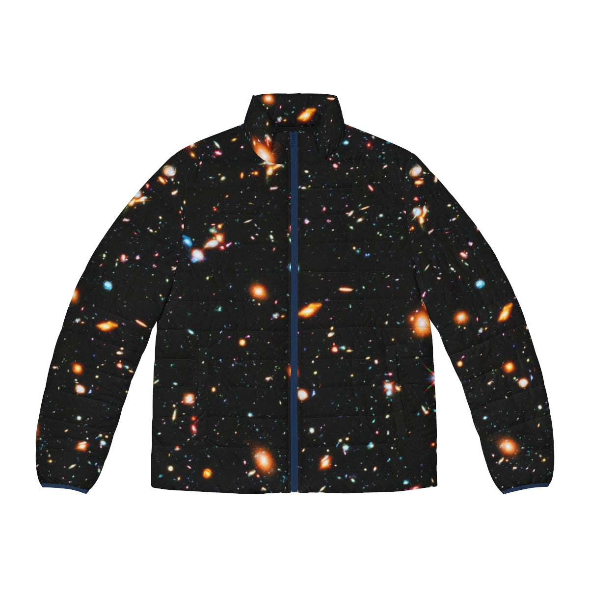 Hubble Extreme Deep Field puffer jacket featuring stunning cosmic imagery