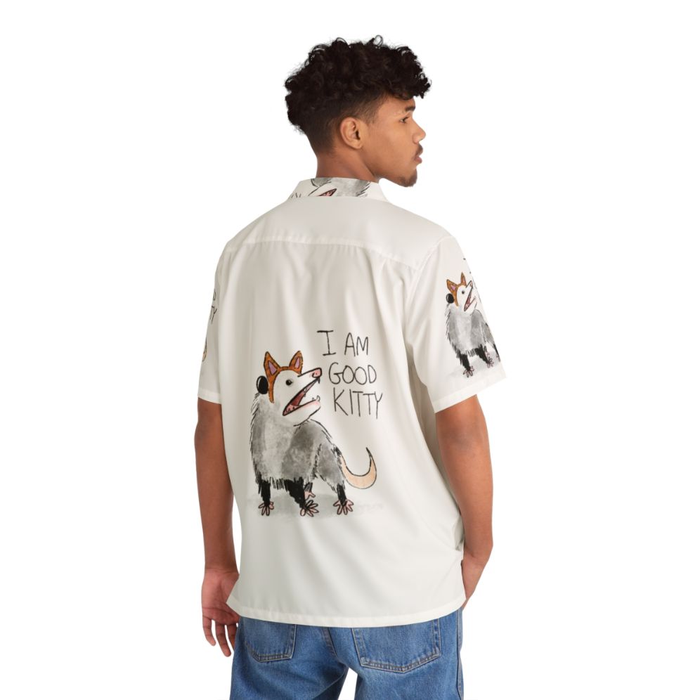 Vibrant Hawaiian shirt with an adorable kitty design - People Back