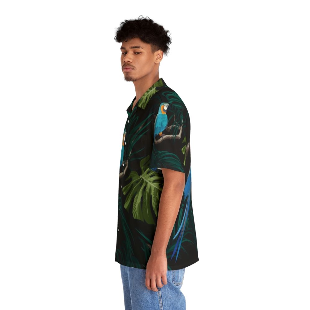 Dark tropical design Hawaiian shirt with monstera leaves and floral pattern - People Left