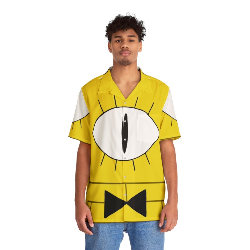 Bill Cipher Hawaiian Shirt with Gravity Falls Character and Yellow Eye Design - People Front