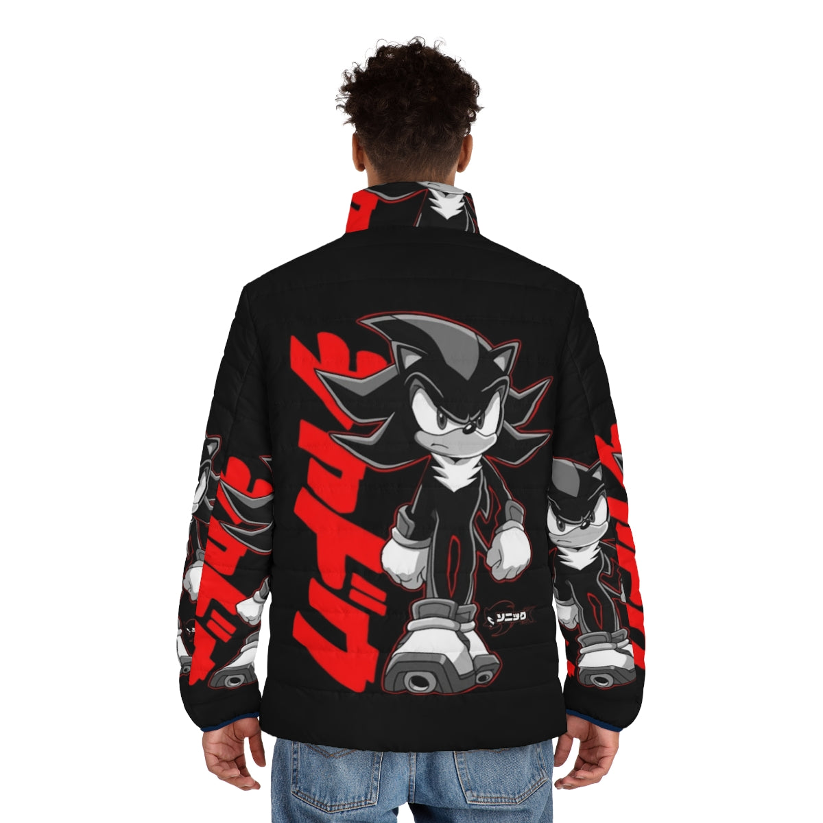 Sonic x Shadow Vintage Inspired Puffer Jacket with Retro Anime Aesthetic - men back