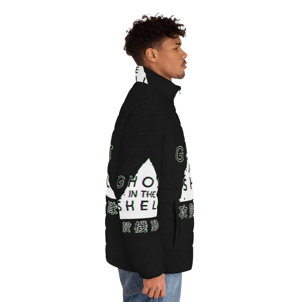 Ghost in the Shell cyberpunk glitch puffer jacket - men side right