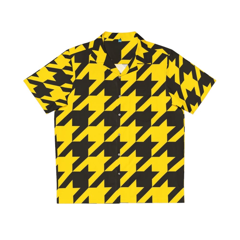 Oversized yellow and black houndstooth pattern Hawaiian shirt