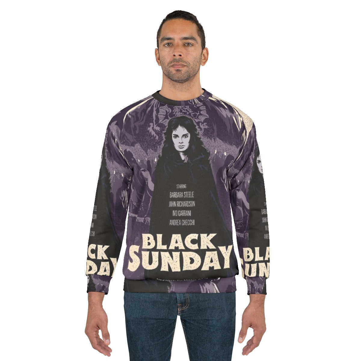 Black Sunday Horror Sweatshirt with Italian Gothic Horror Imagery - men