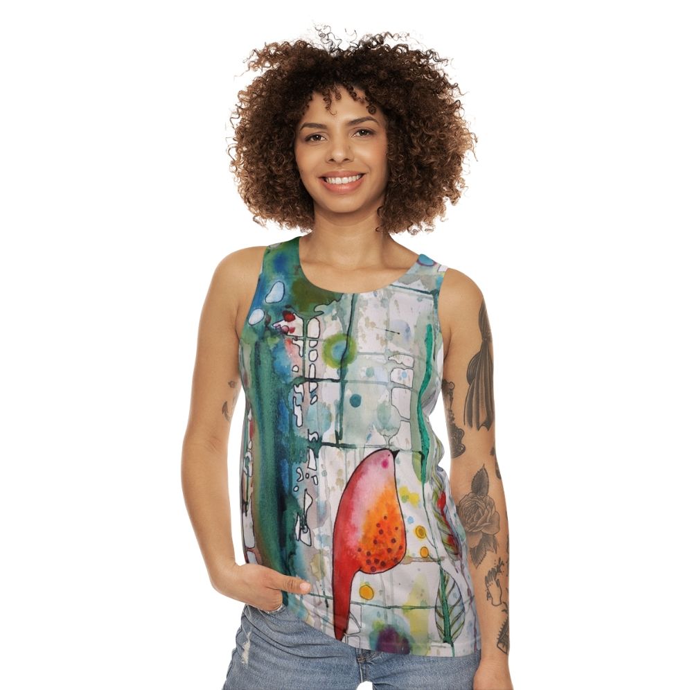 Watercolor and ink bird tank top - women