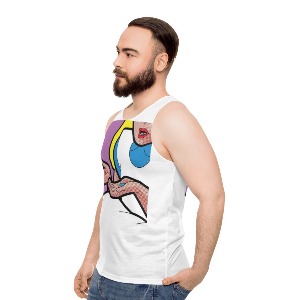 Down the Rabbit Hole Unisex Tank Top with Alice in Wonderland Inspired Design - men side