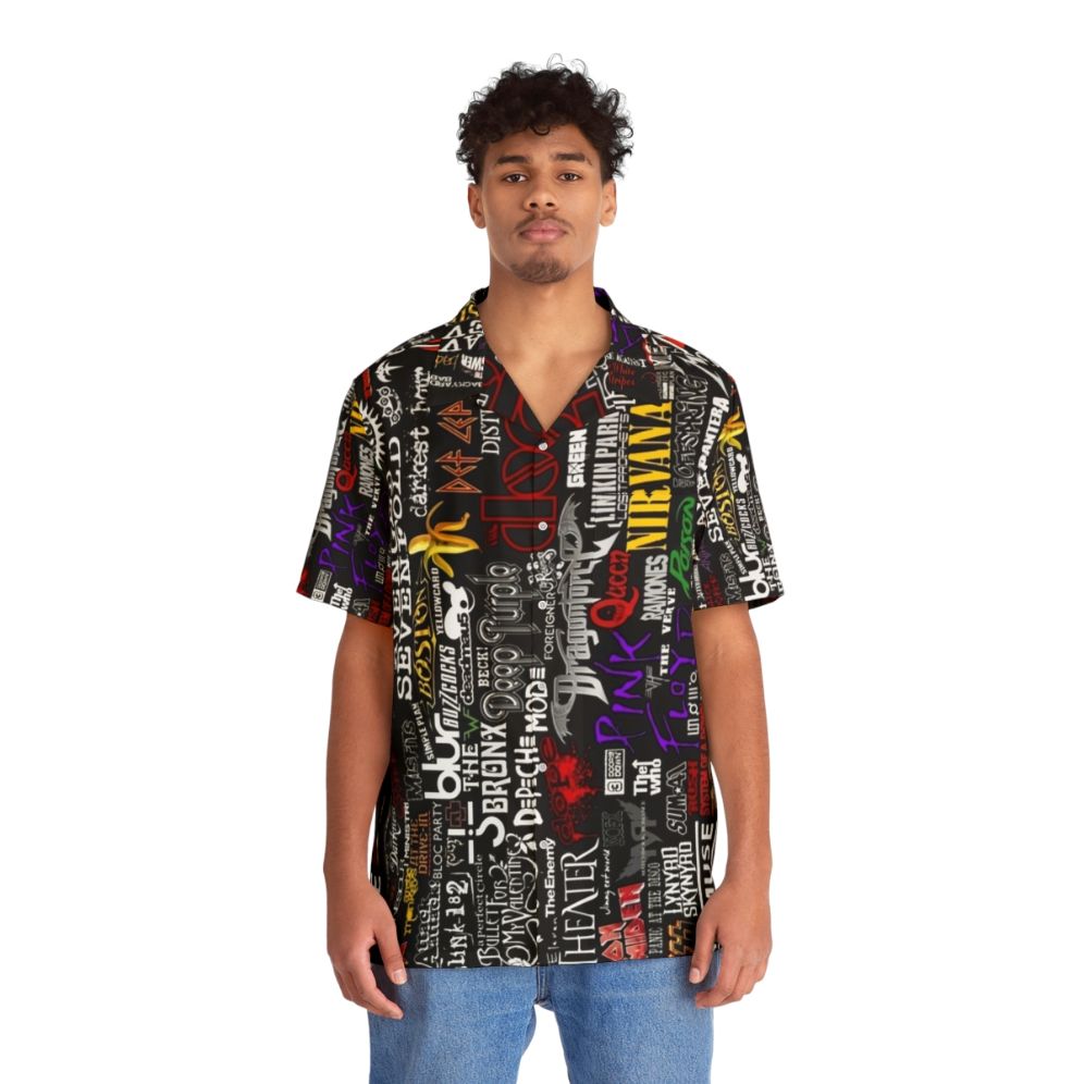 Retro Music Collage Hawaiian Shirt - People Front