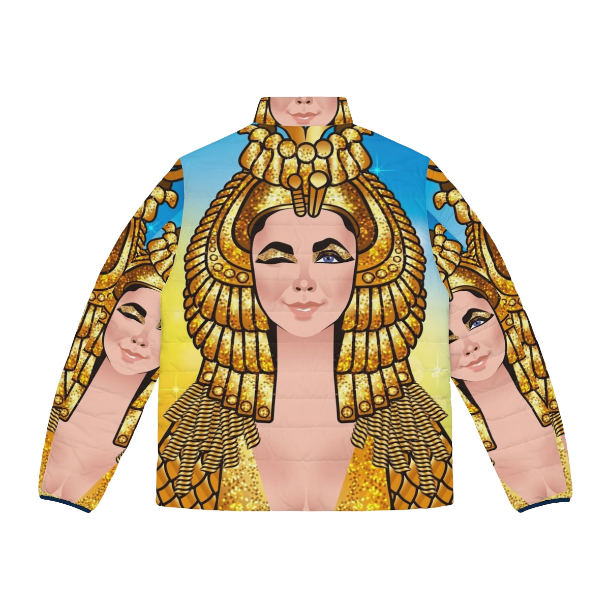 A stylish puffer jacket featuring a Cleopatra-inspired design, perfect for making a statement this winter. - Back