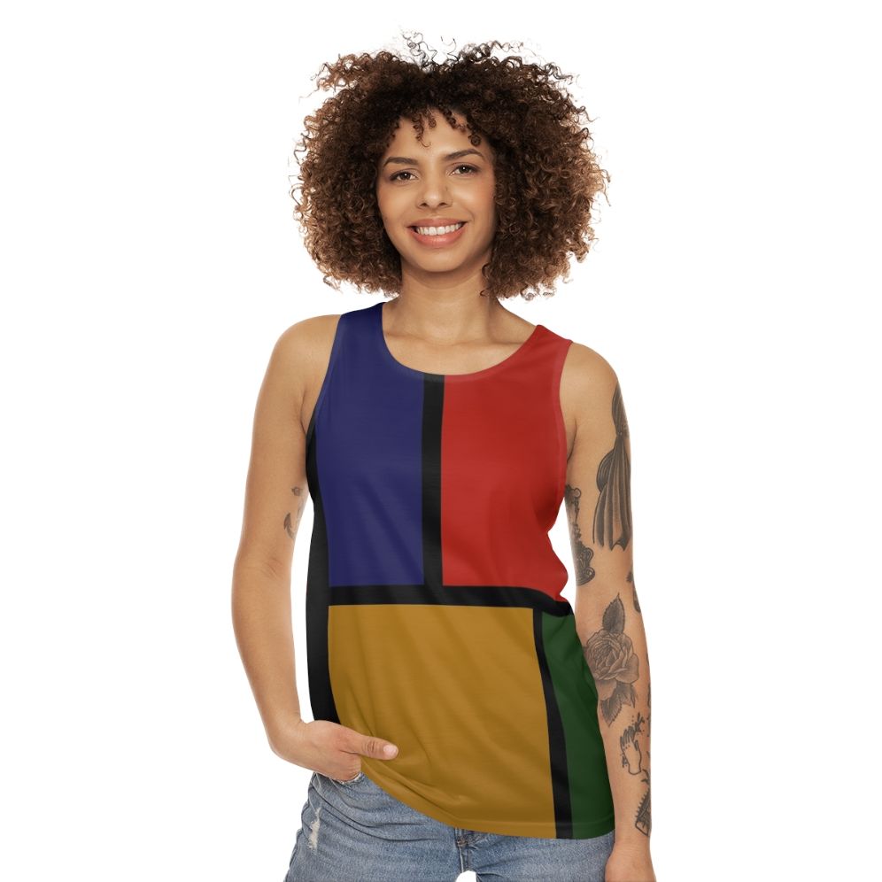 Colorful, geometric Mondrian-inspired unisex tank top - women