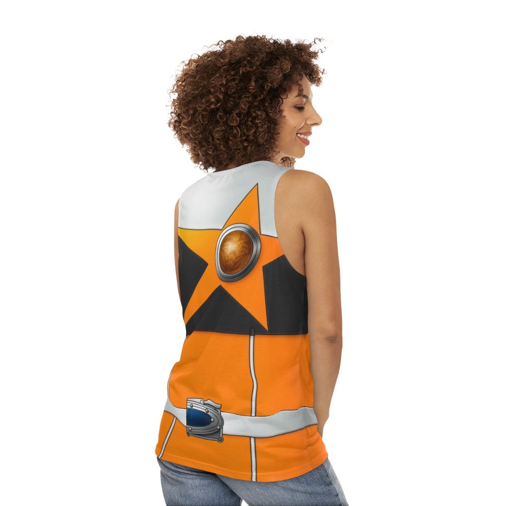 Sasoriorange unisex tank top with space and super sentai design - women back