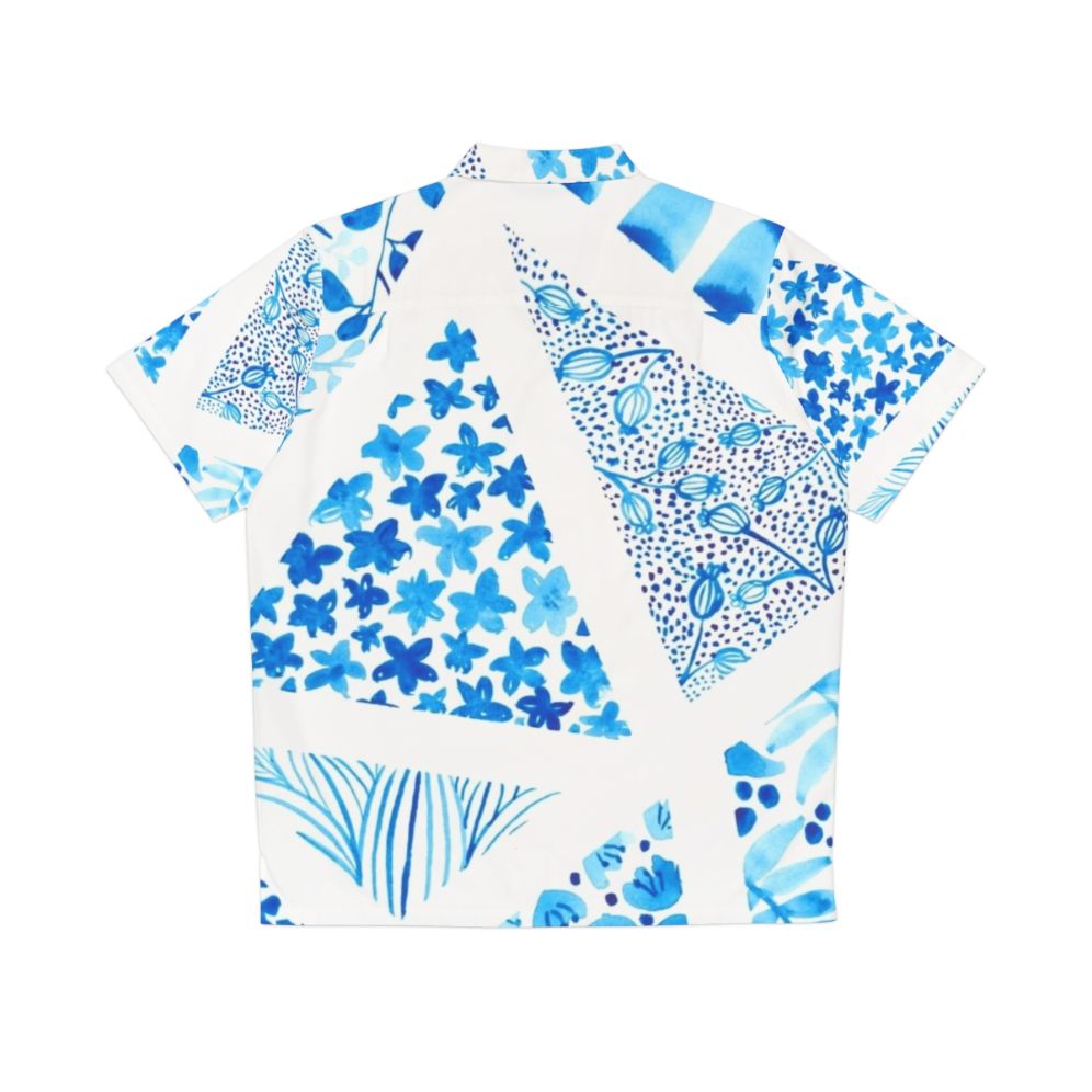 Blue abstract pattern Hawaiian shirt with nature-inspired design - Back