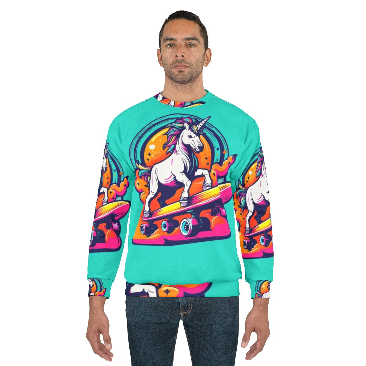 Unicorn skateboarding neon color sweatshirt - men