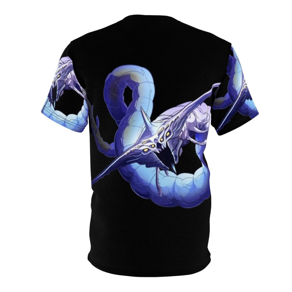 A T-shirt design featuring the fearsome Ghost Leviathan from the sci-fi game Subnautica. - Back