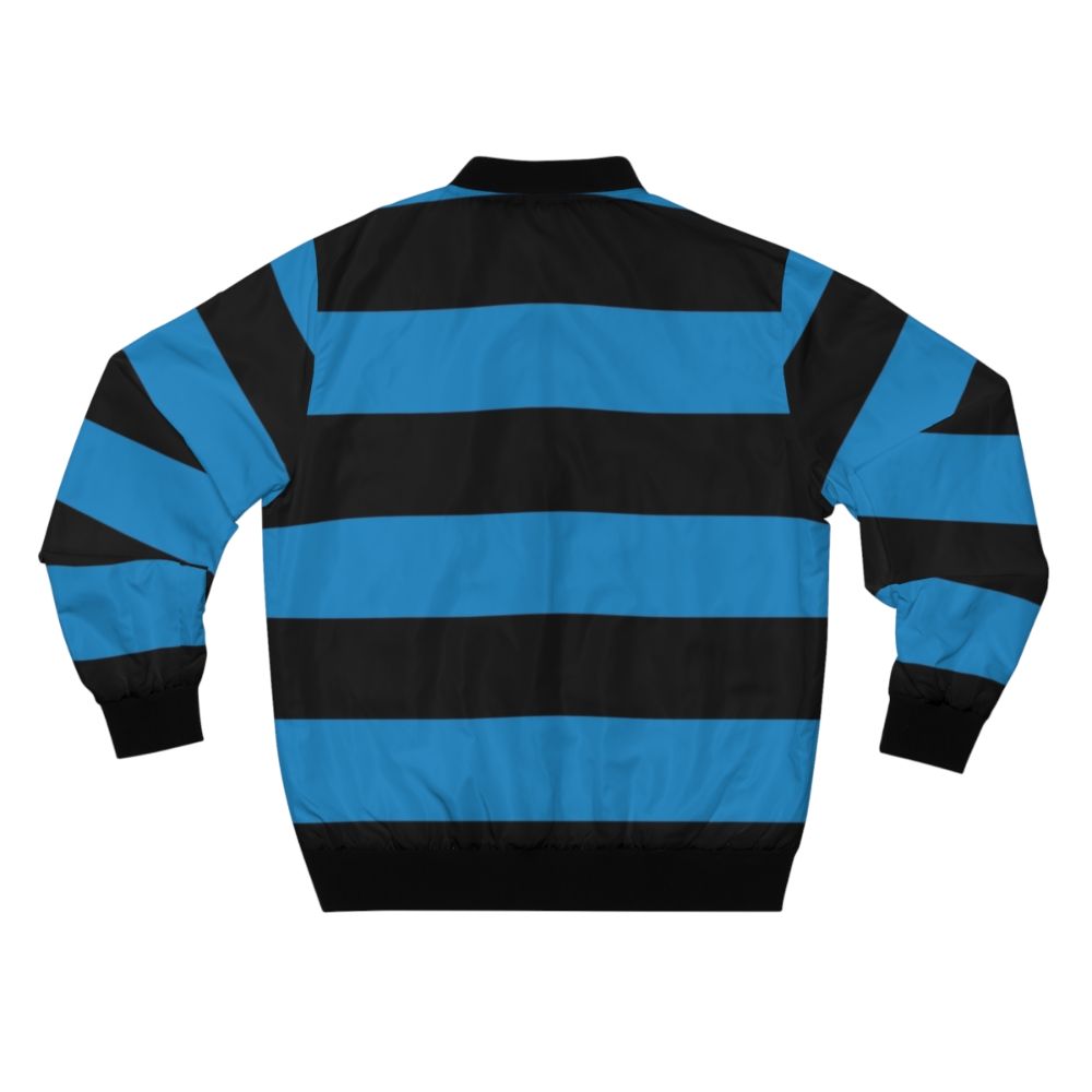 Large blue and black horizontal striped bomber jacket - Back